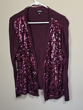 Apt. 9 Plum Sequin Open-Front Cardigan